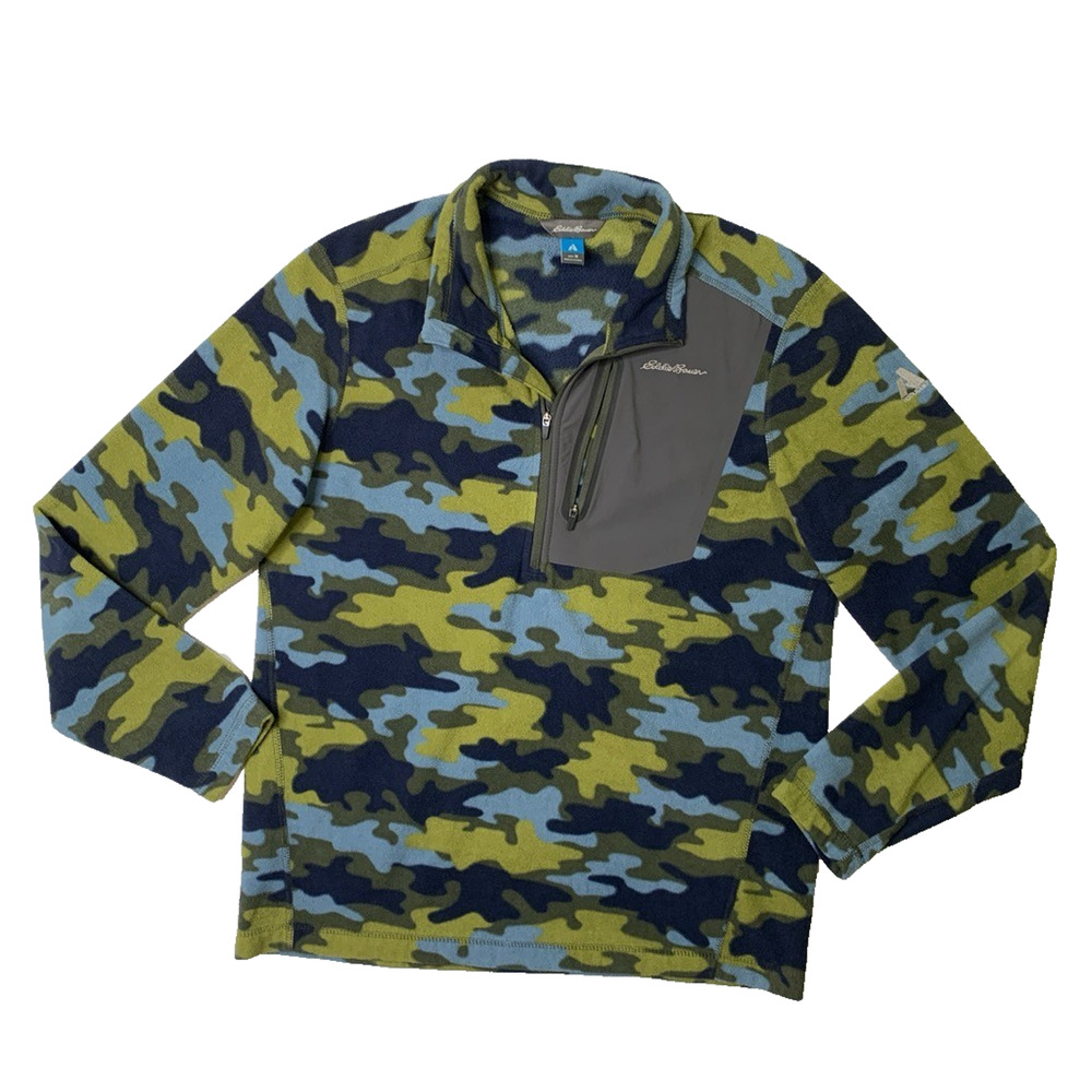 Eddie Bauer Sweatshirt Mens M Medium First Ascent Camo Fleece Quarter Zip Hiking